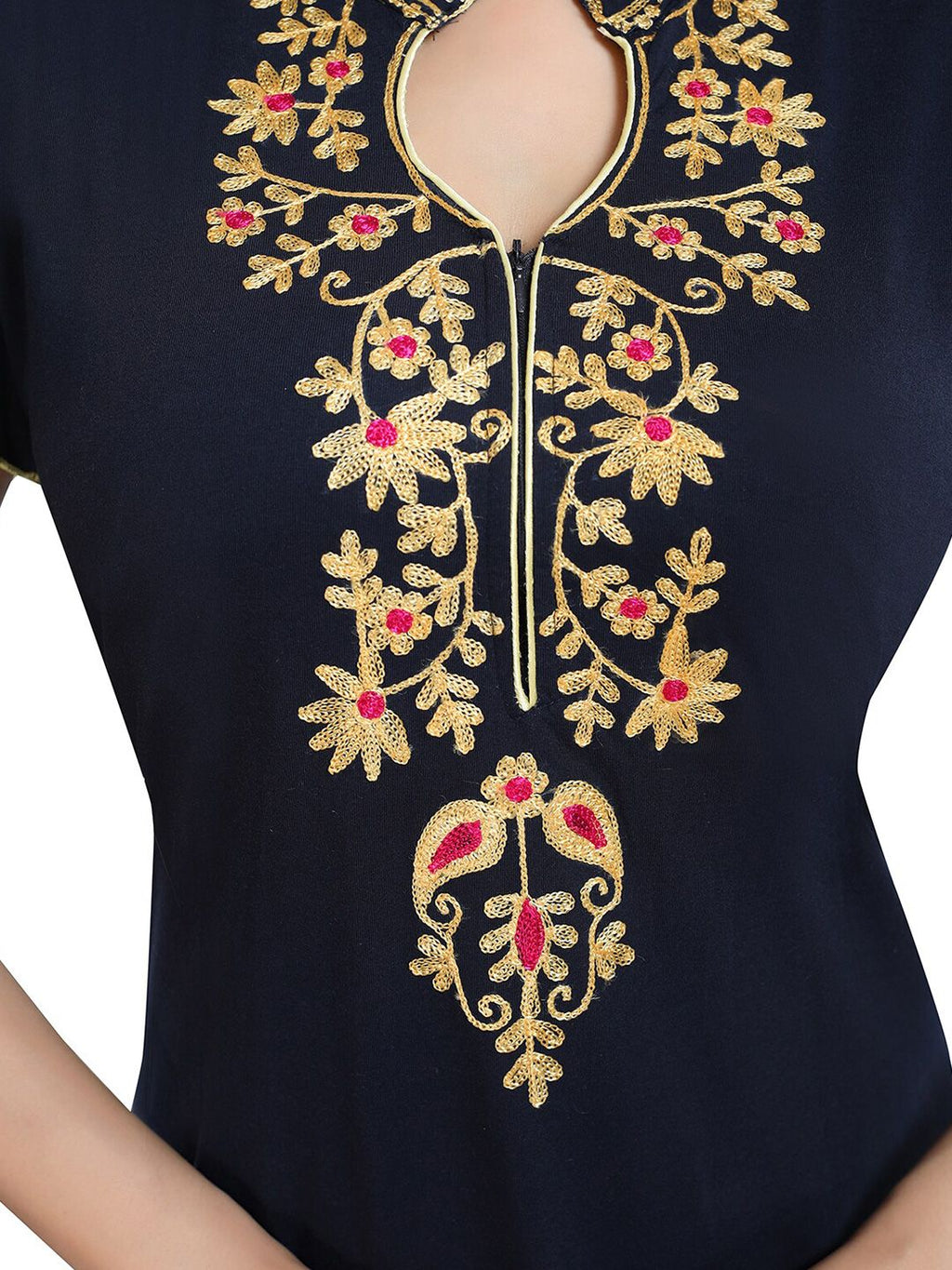 Floral Embroidered Mandarin Collar Maxi Nightdress