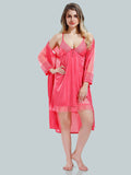 Be You Solid Lace Details Satin Nighty with Robe