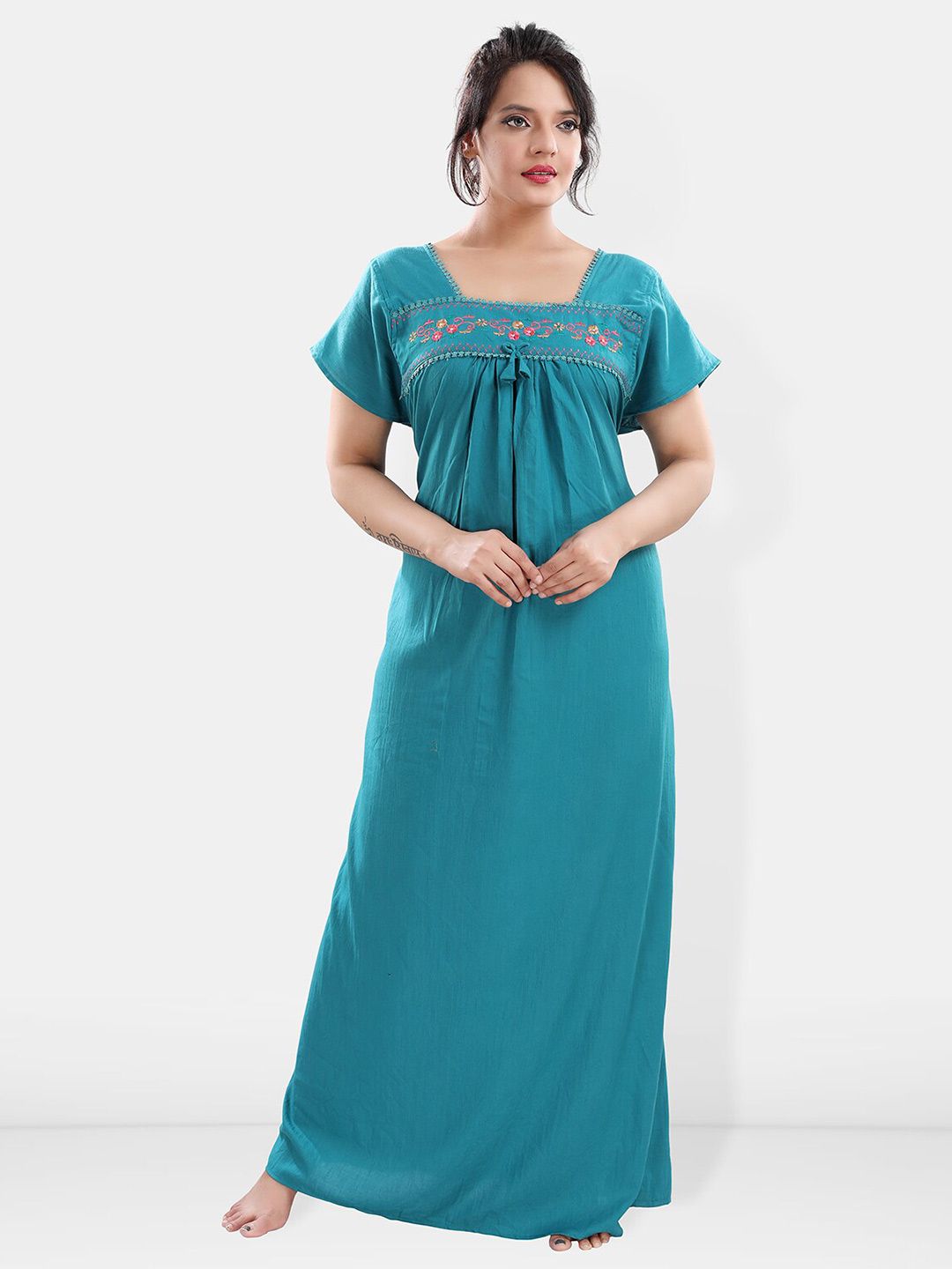 Be You Floral Embroidered Square Neck Maxi Sweat Nightdress