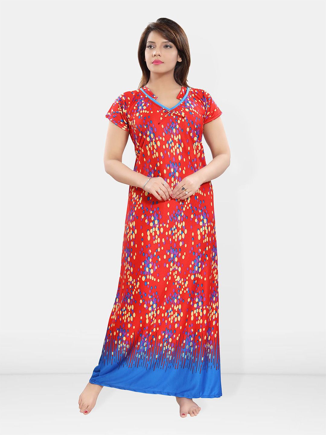 Be You Women Polka Dots Printed Maxi Nightdress