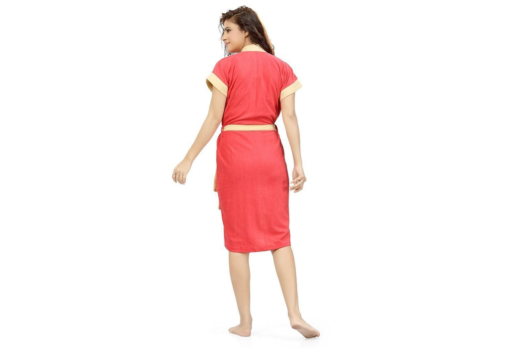 Gajri-Yellow Terry Cotton Two-tone Half Sleeves Pack of 1 Bath Gown for Women