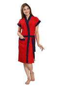 Red Terry Cotton Two-tone Half Sleeves Pack of 1 Bath Gown for Women