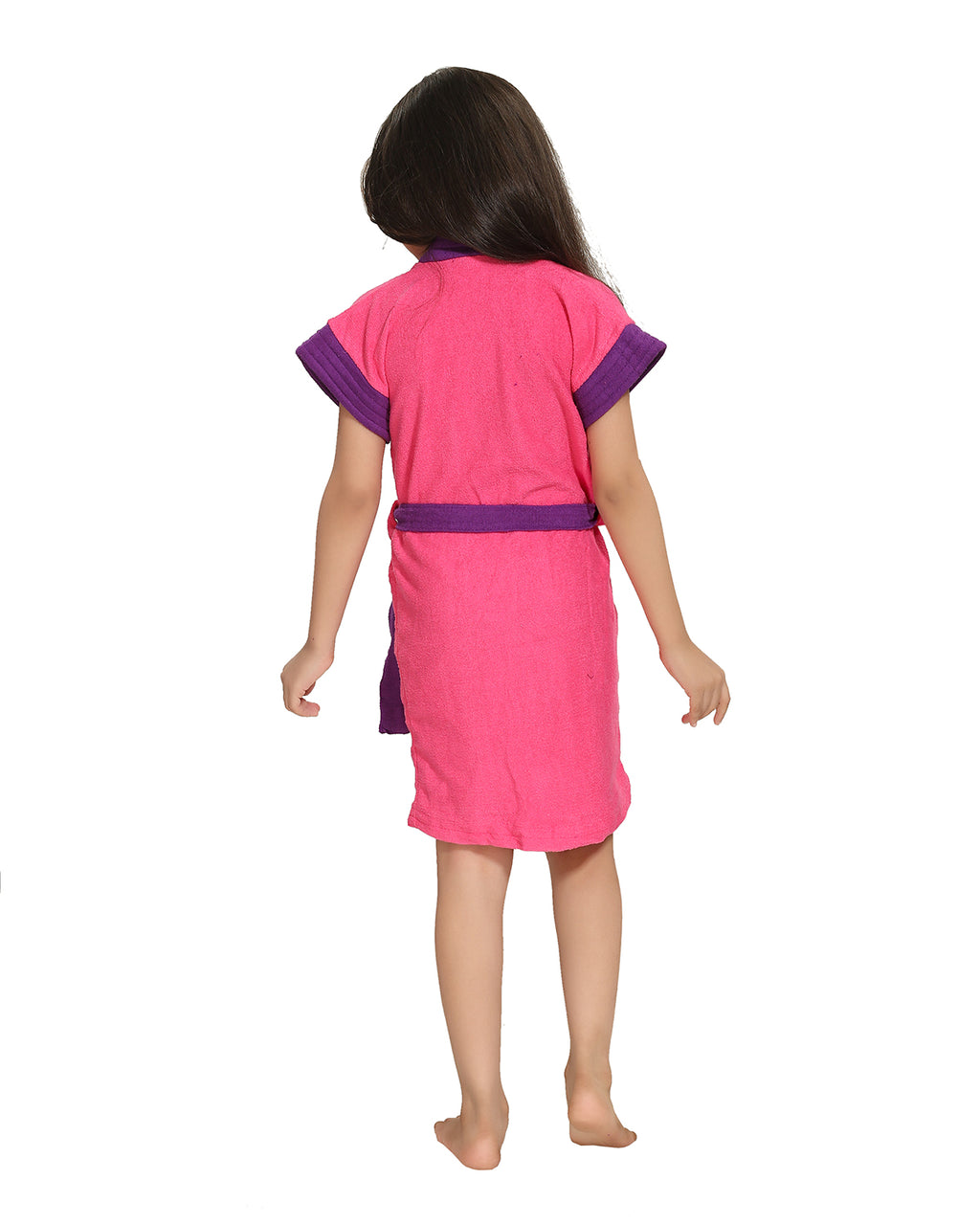 Pink-Purple Terry Cotton Two-tone Half Sleeves Pack of 1 Bath Gown