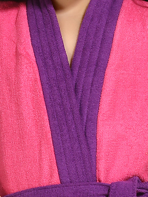 Pink-Purple Terry Cotton Two-tone Half Sleeves Pack of 1 Bath Gown