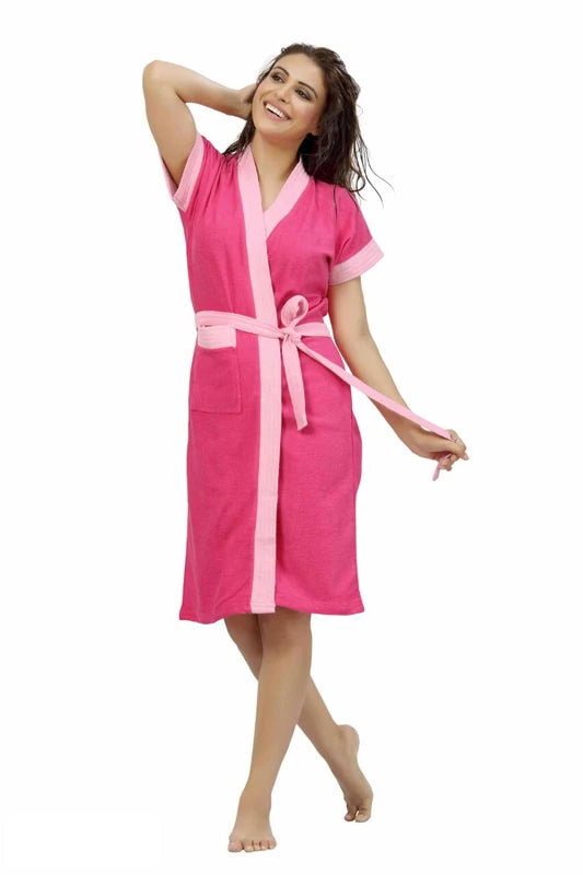 women bath robe with pocket and half sleeves