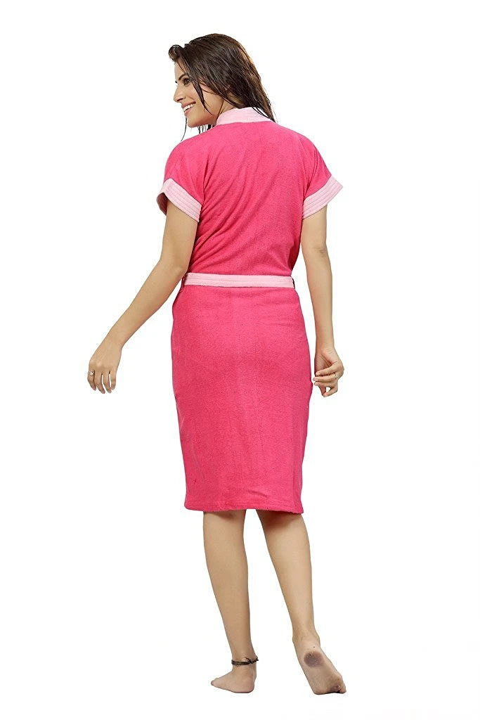 pink terry cotton bath gown for women