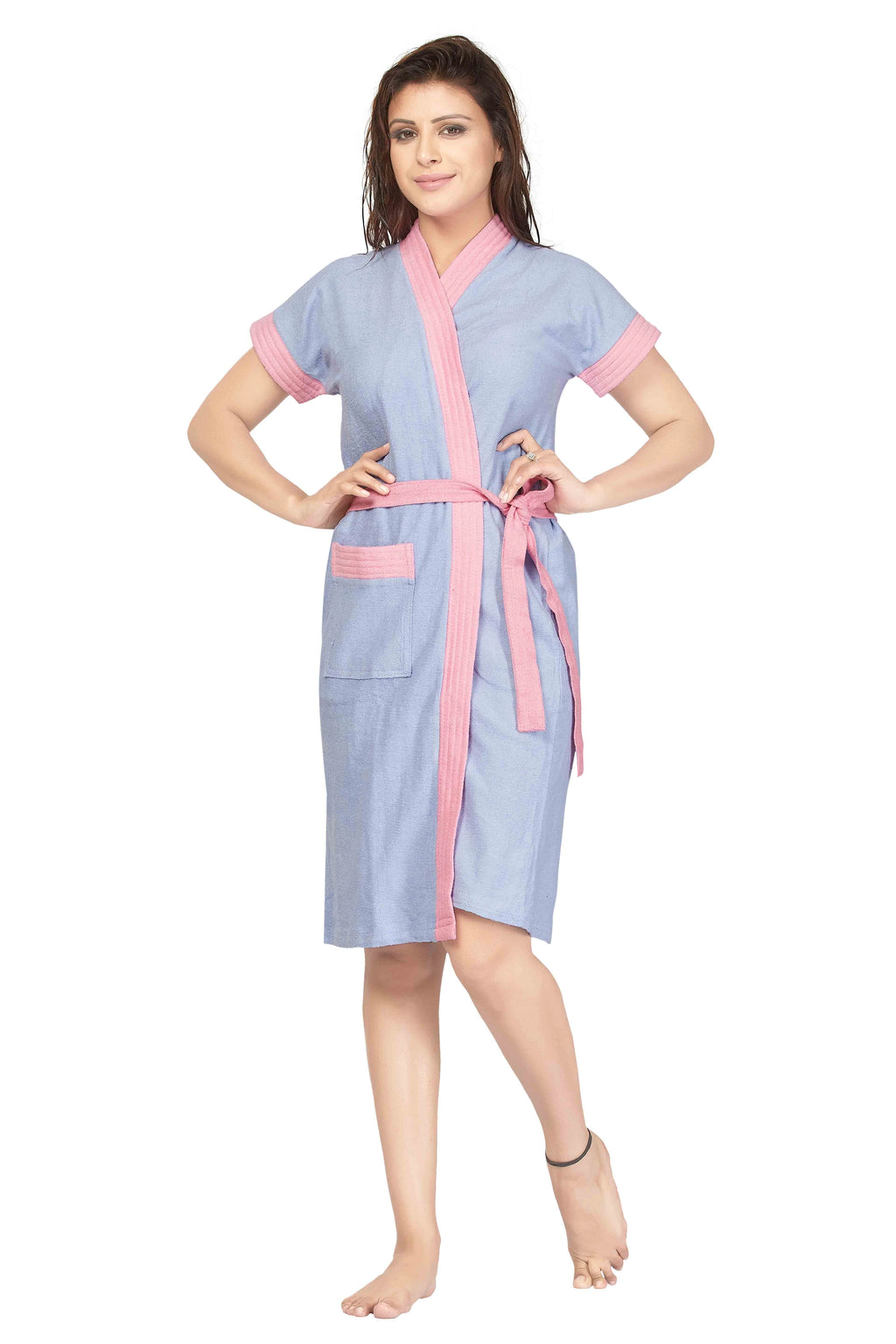 knee length purple pink bath gown women
