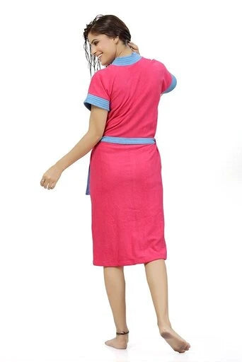 Two tone bath gown women pink blue back view
