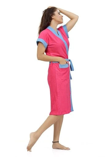 Two tone bath gown women pink blue side view
