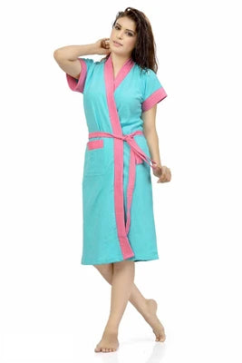 blue pink women bath gown half sleeves
