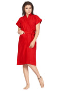 Red Terry Cotton Solid Bath Gown for Women – Knee Length