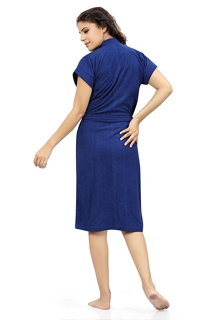 Terry Cotton Solid Half Sleeves Bath Gown for Women Back