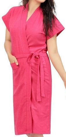 pink bath gown with belt and pocket

