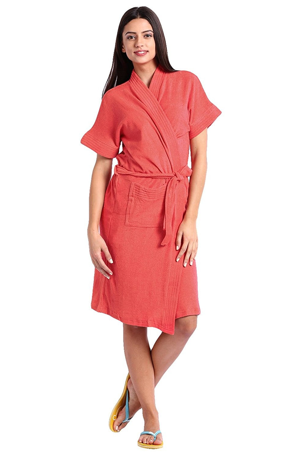 Peach Solid Terry Cotton Bathrobe for Women