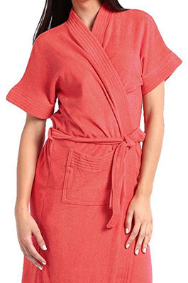 Peach Solid Terry Cotton Bathrobe for Women