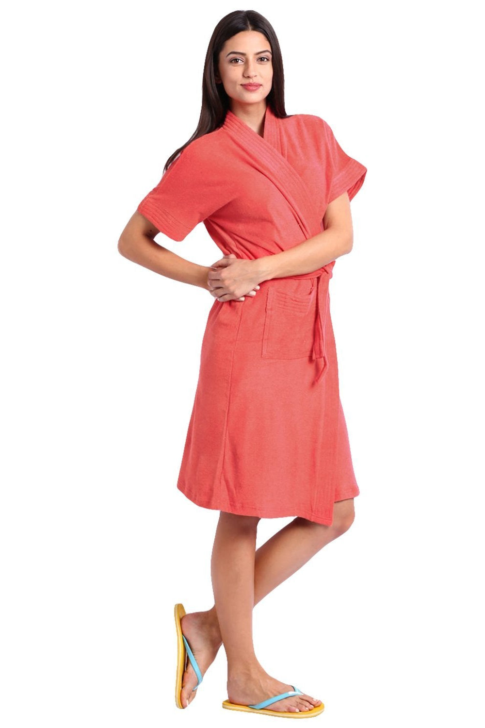 Peach Solid Terry Cotton Bathrobe for Women