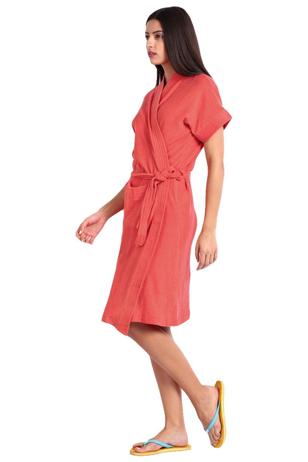 Peach Solid Terry Cotton Bathrobe for Women