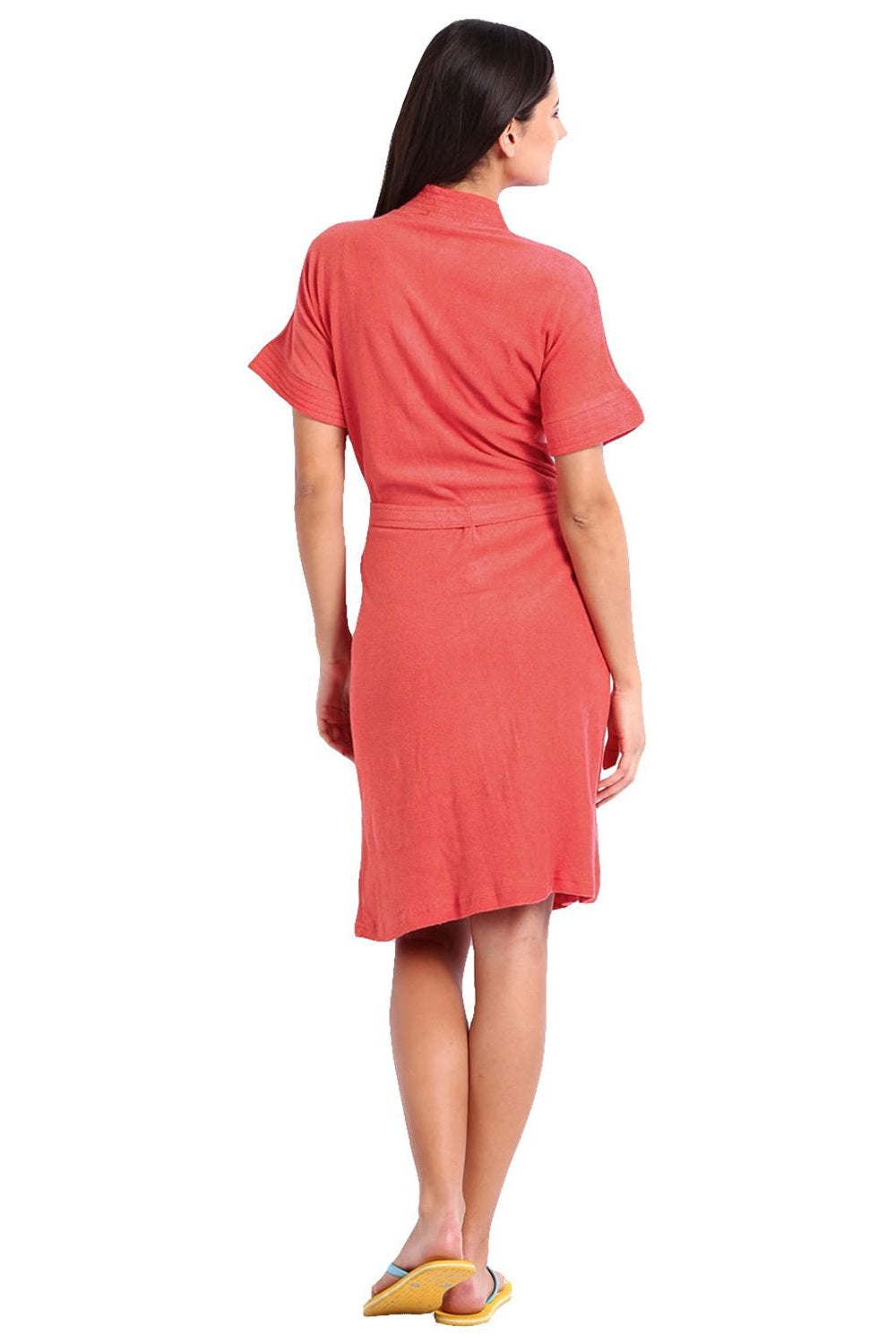 Peach Solid Terry Cotton Bathrobe for Women
