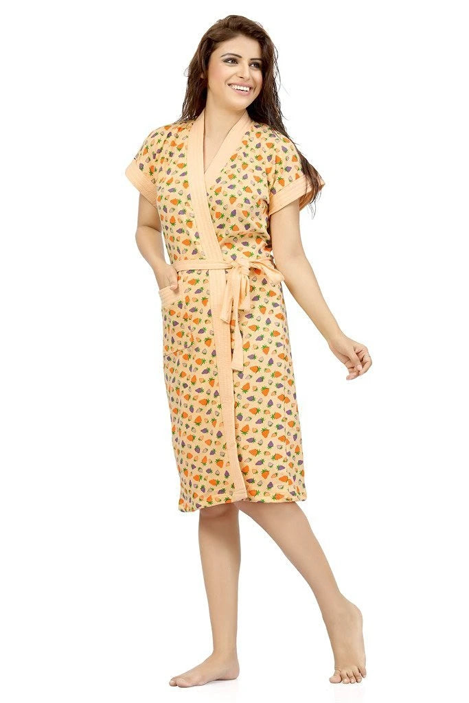 printed women bathrobe front open design
