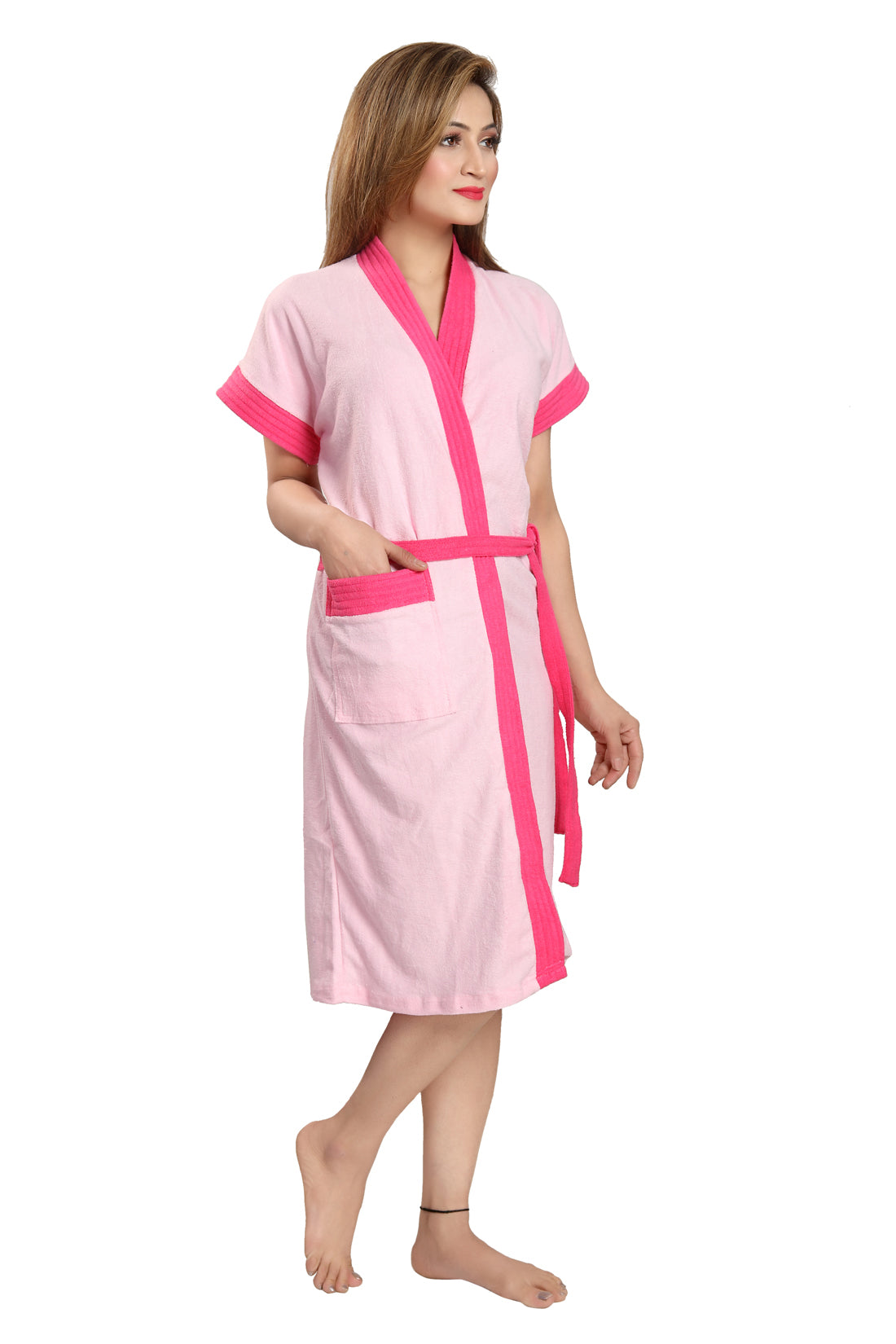 Pink Terry Cotton Women Bath Robe