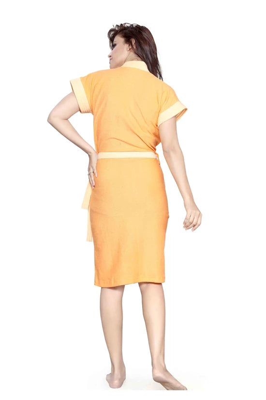 yellow two tone terry cotton bath robe for women
