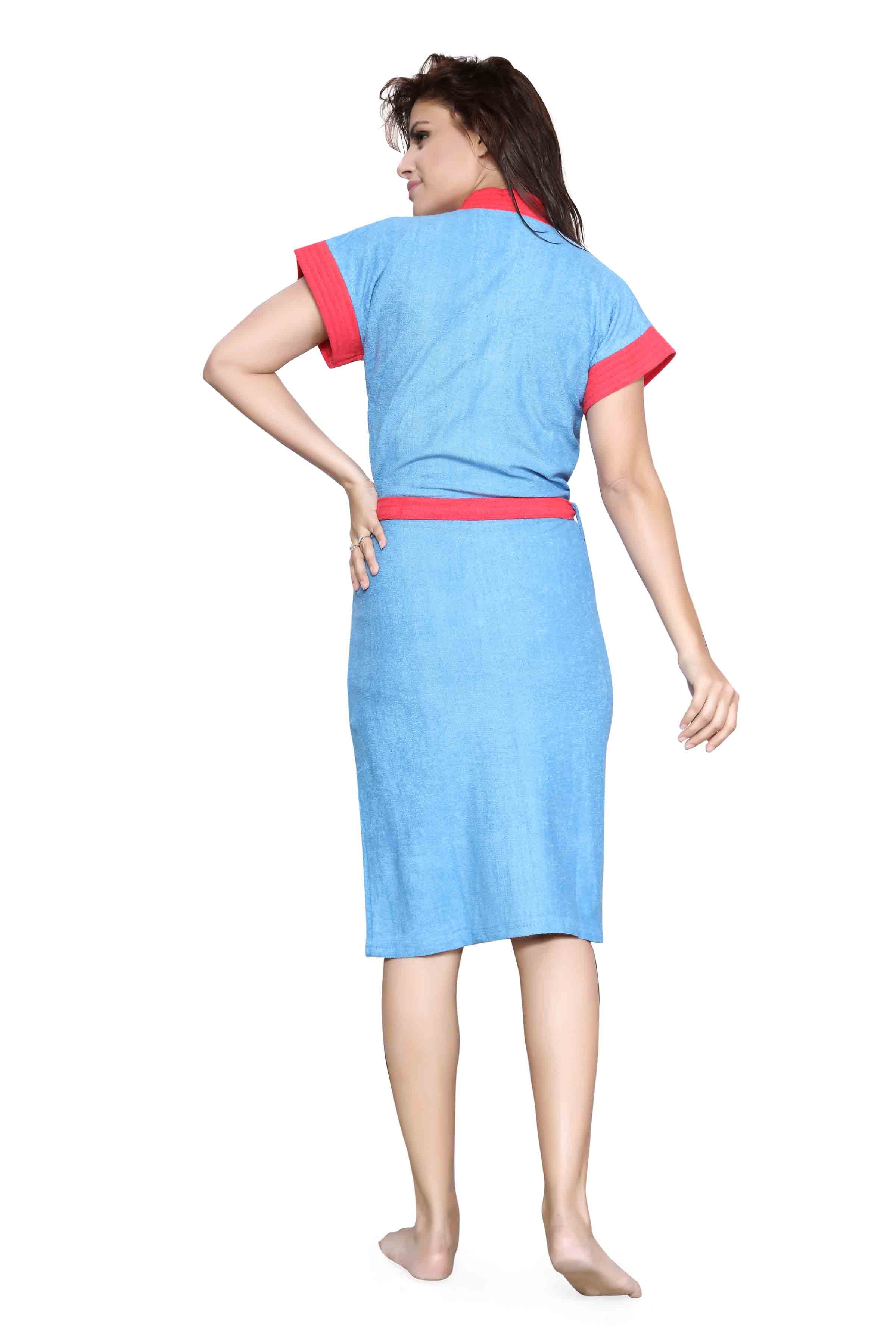 Terry Cotton Two-Tone Half Sleeves Pack of 1 Bath Robe for Women