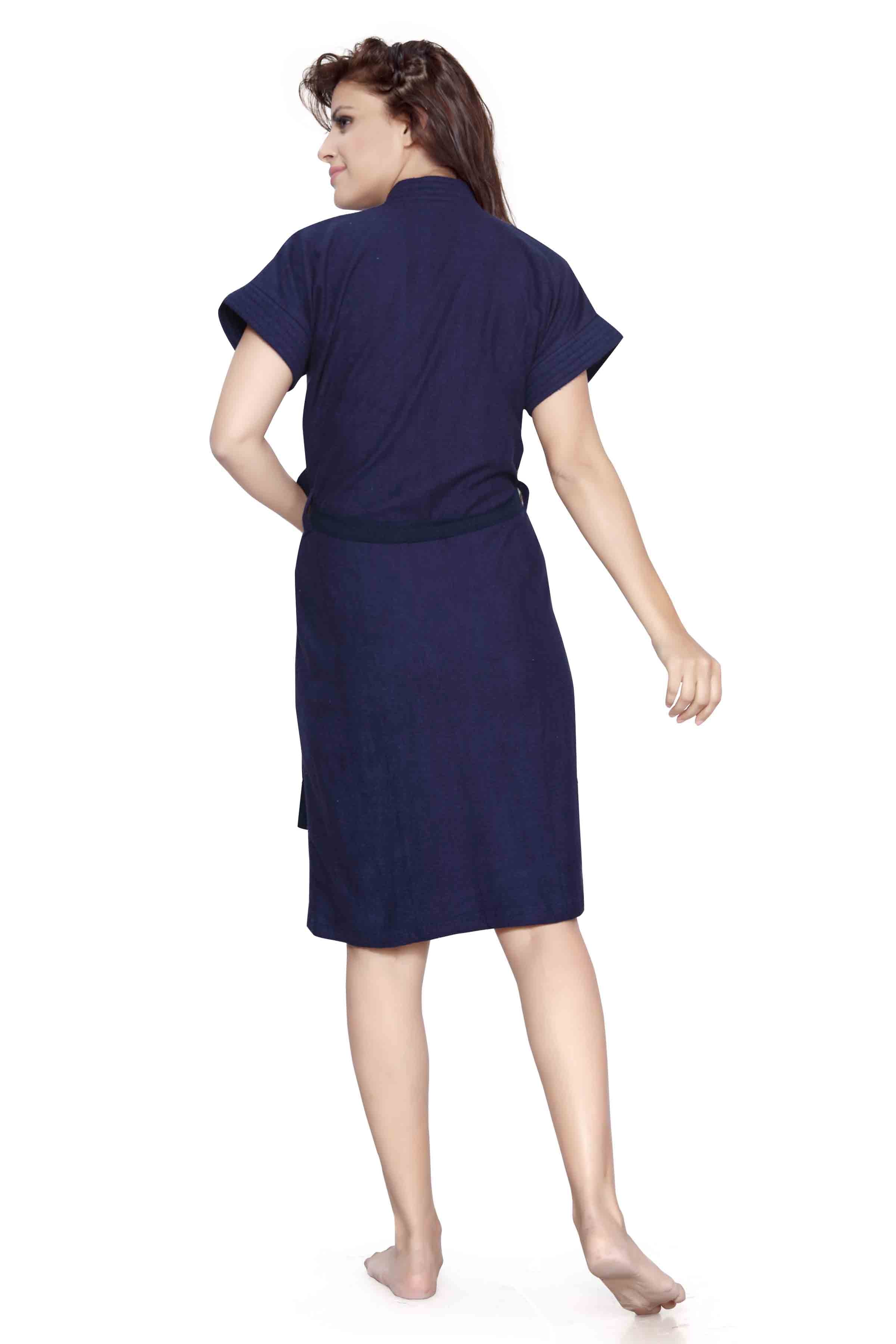 Terry Cotton Solid Half Sleeves Pack of 1 Bath Robe for Women