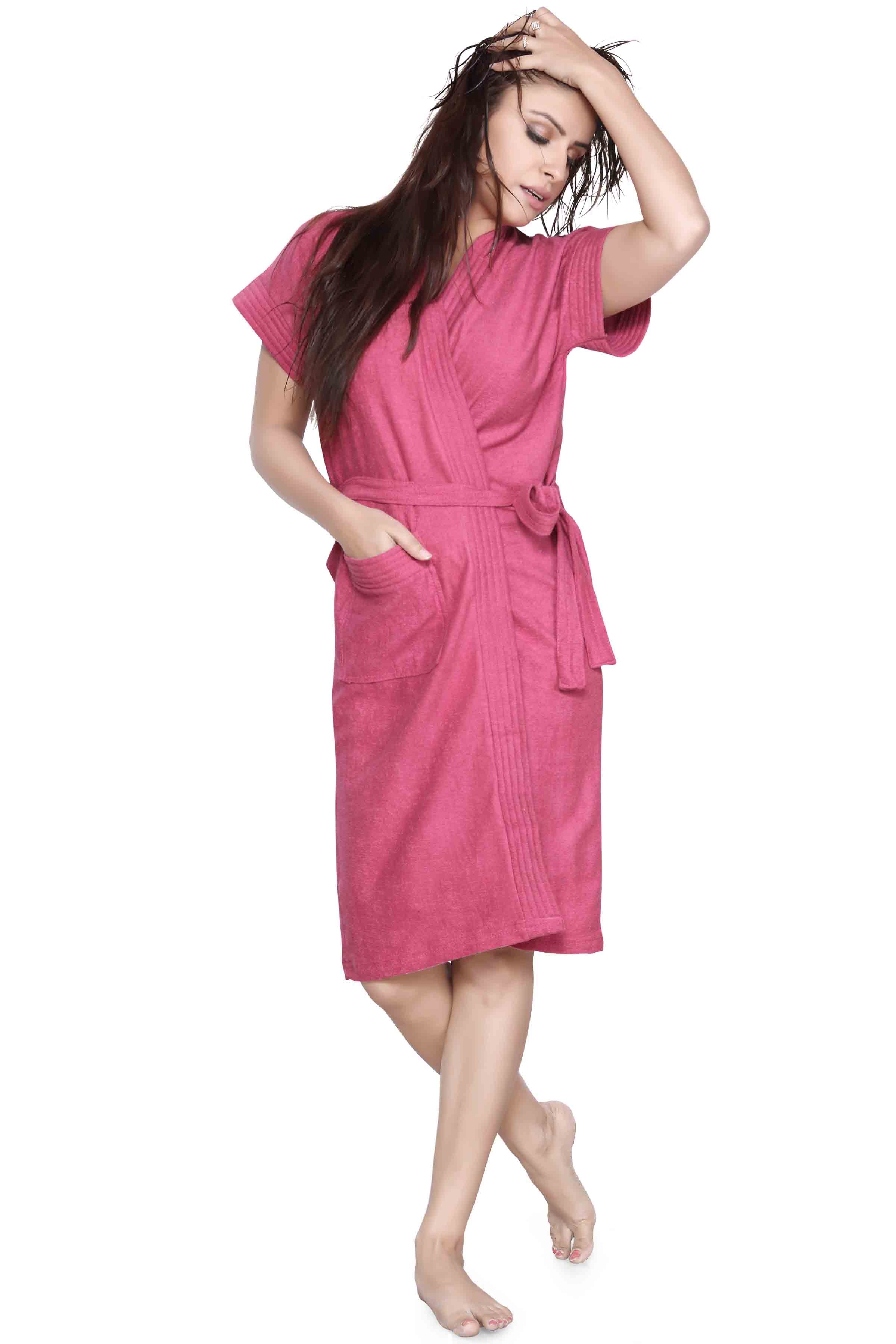 Solid Terry Cotton Bath Robe for Women Image