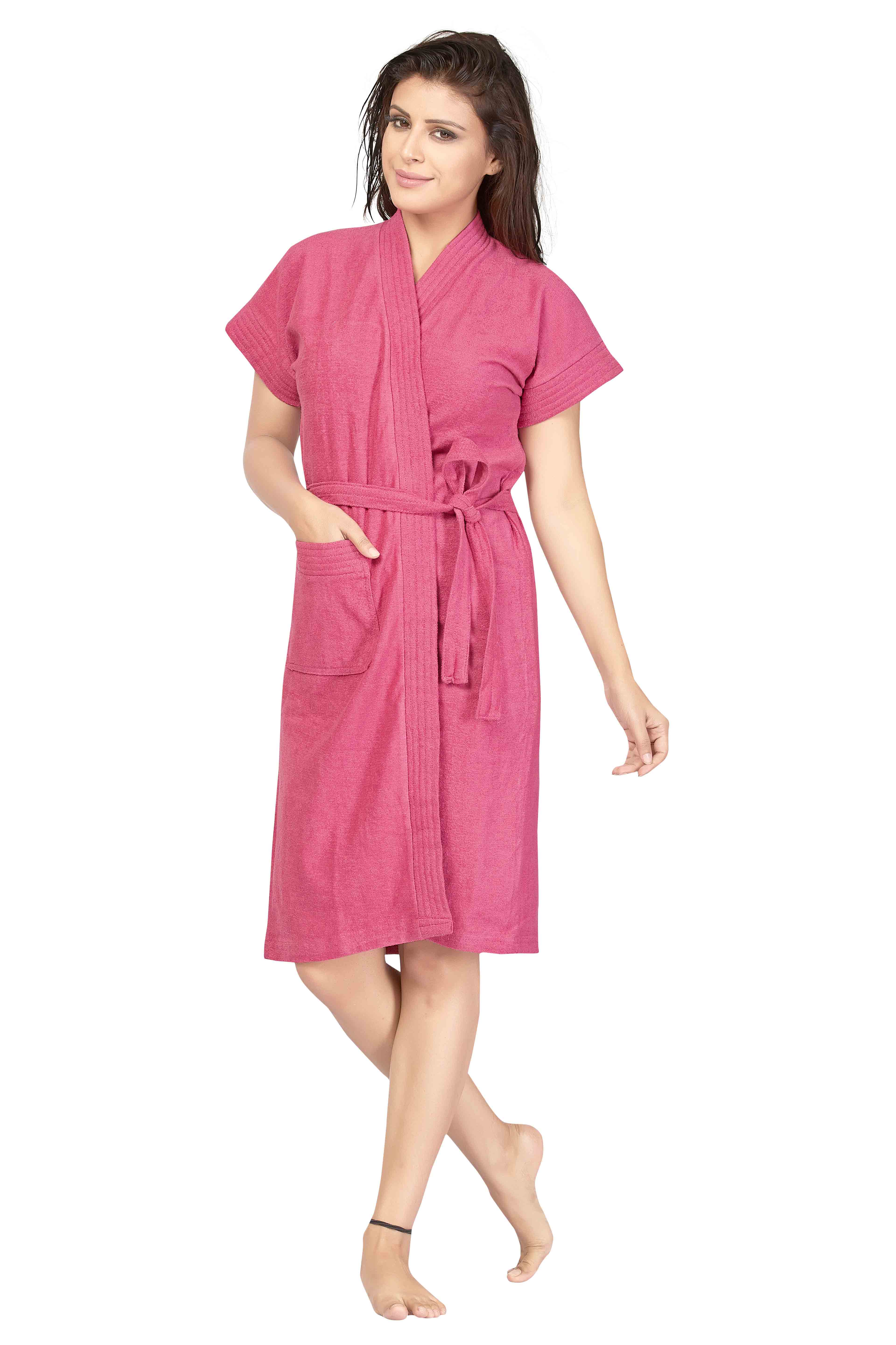 Solid Terry Cotton Bath Robe for Women 