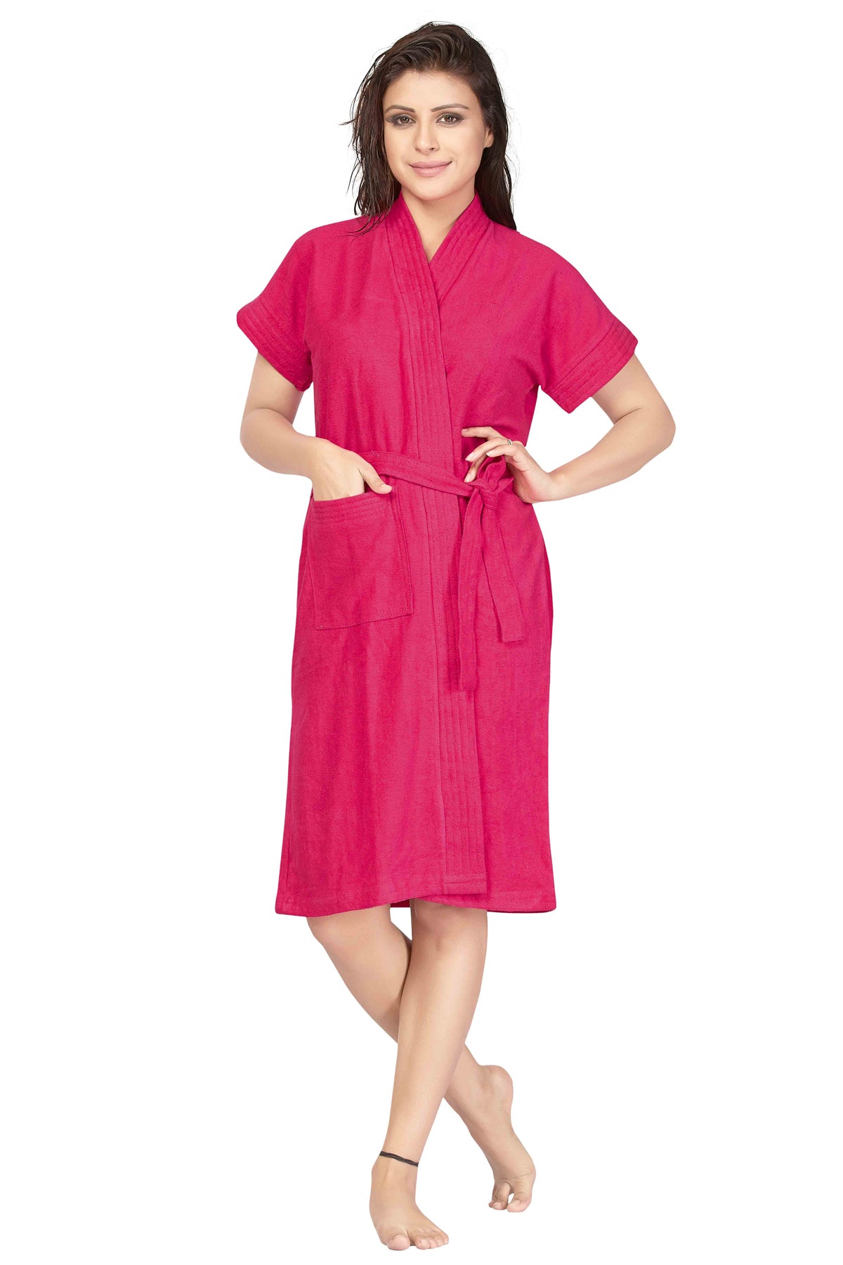 Solid Terry Cotton Bath Robe for Women