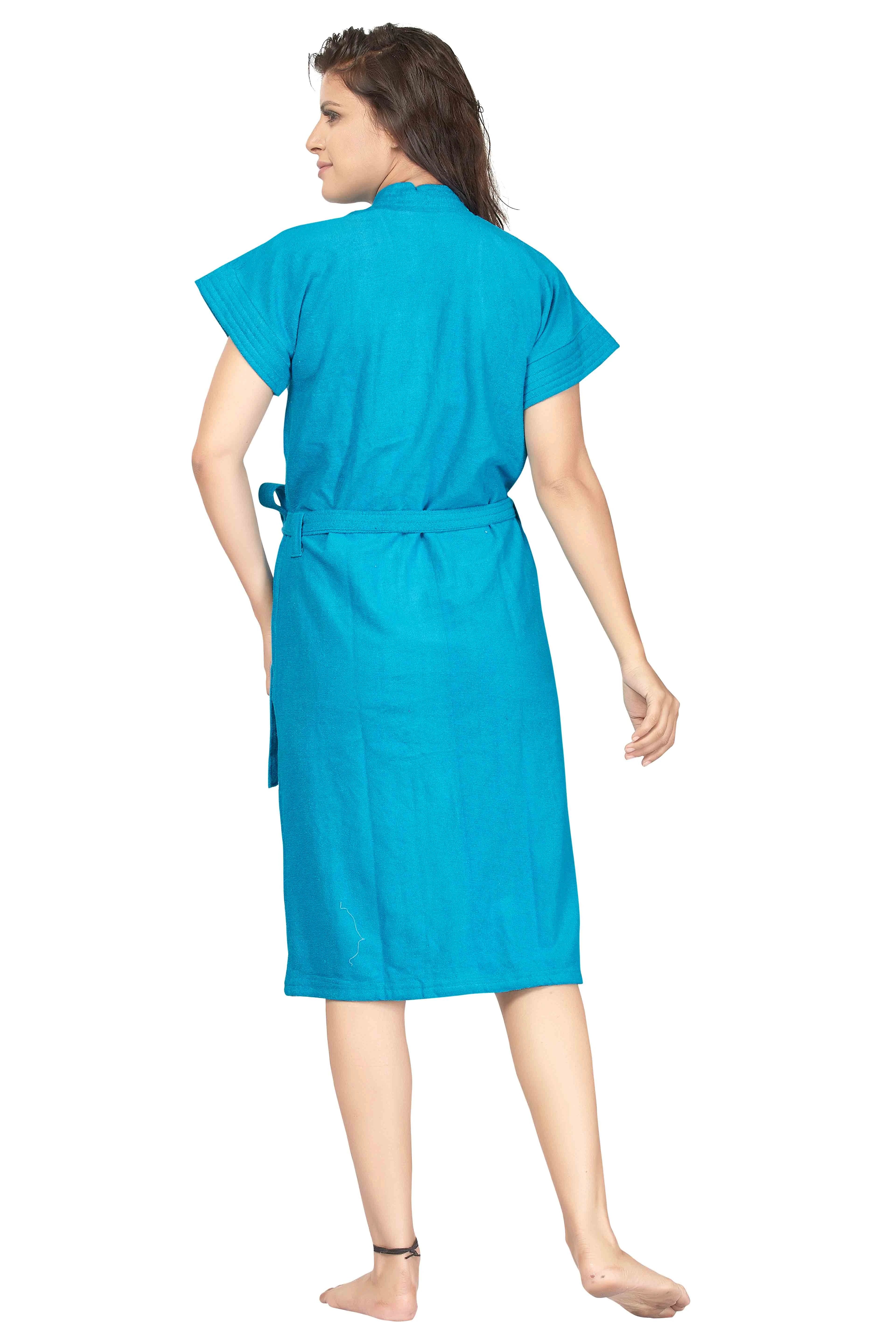 turquoise blue terry cotton bath robe for women
