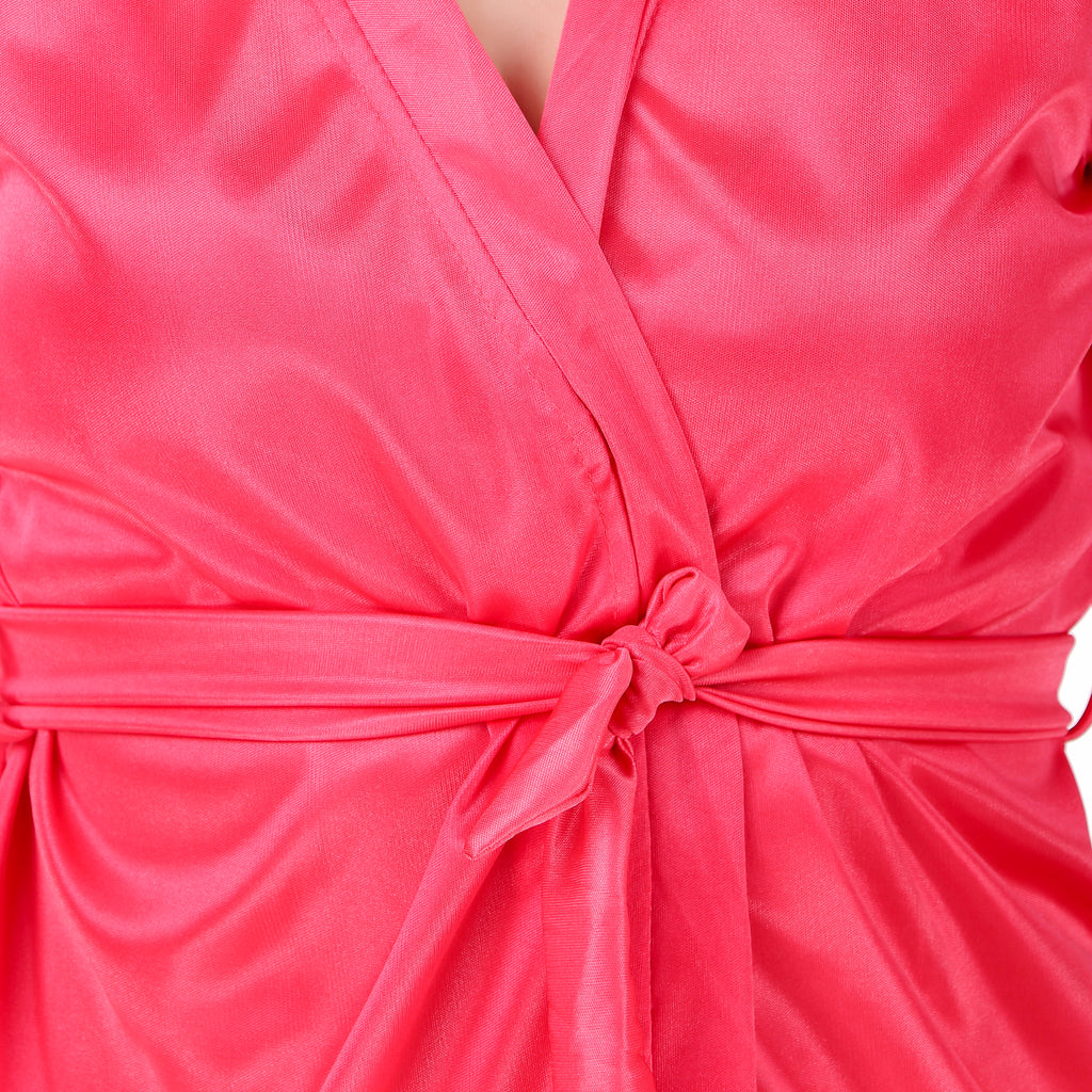 Peach Satin Solid 3/4 Sleeve Pack of 1 Robe with Lingerie Set for Women