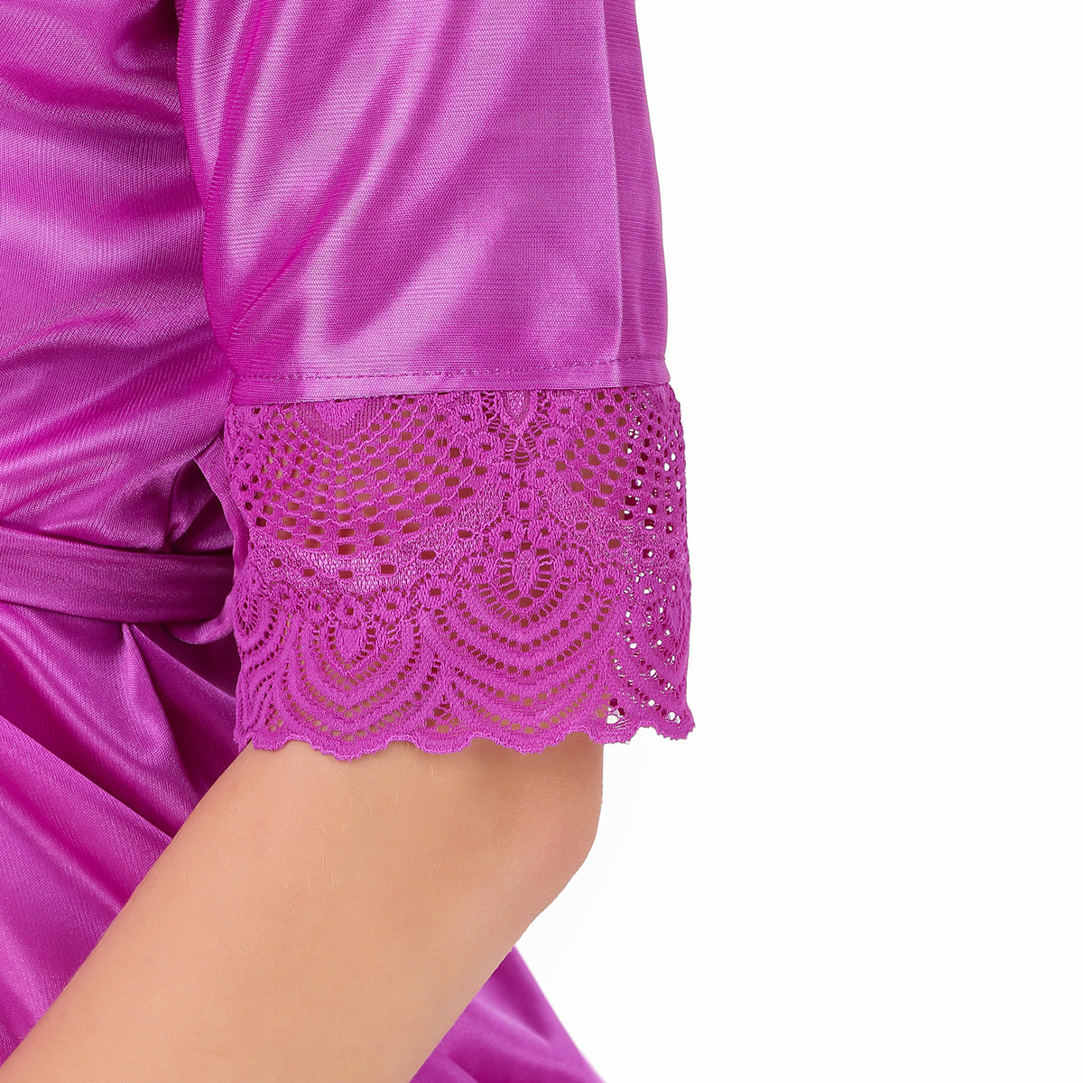 Purple Solid Satin Robe with Lingerie Set for Women