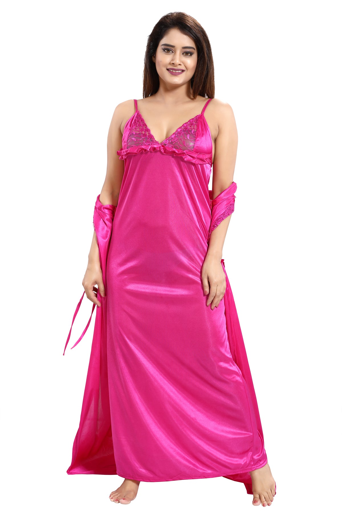 Pink Satin Nighty Robe for Women 