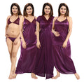 Violet Solid Satin 6 Piece Nightwear Set for Women