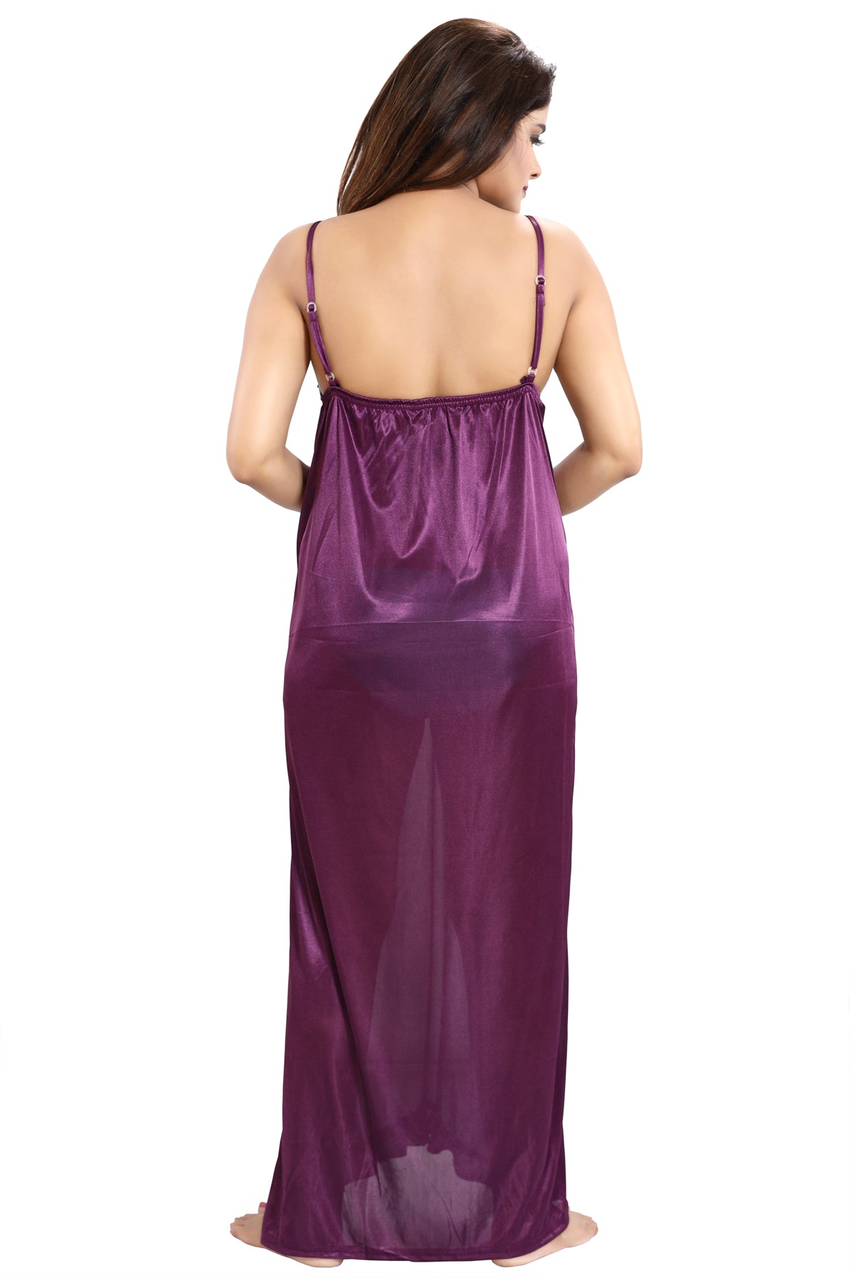 Violet Solid Satin 6 Piece Nightwear Set for Women