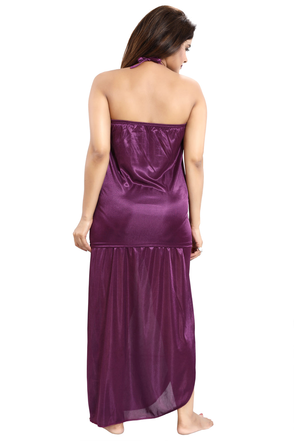 Violet Solid Satin 6 Piece Nightwear Set for Women
