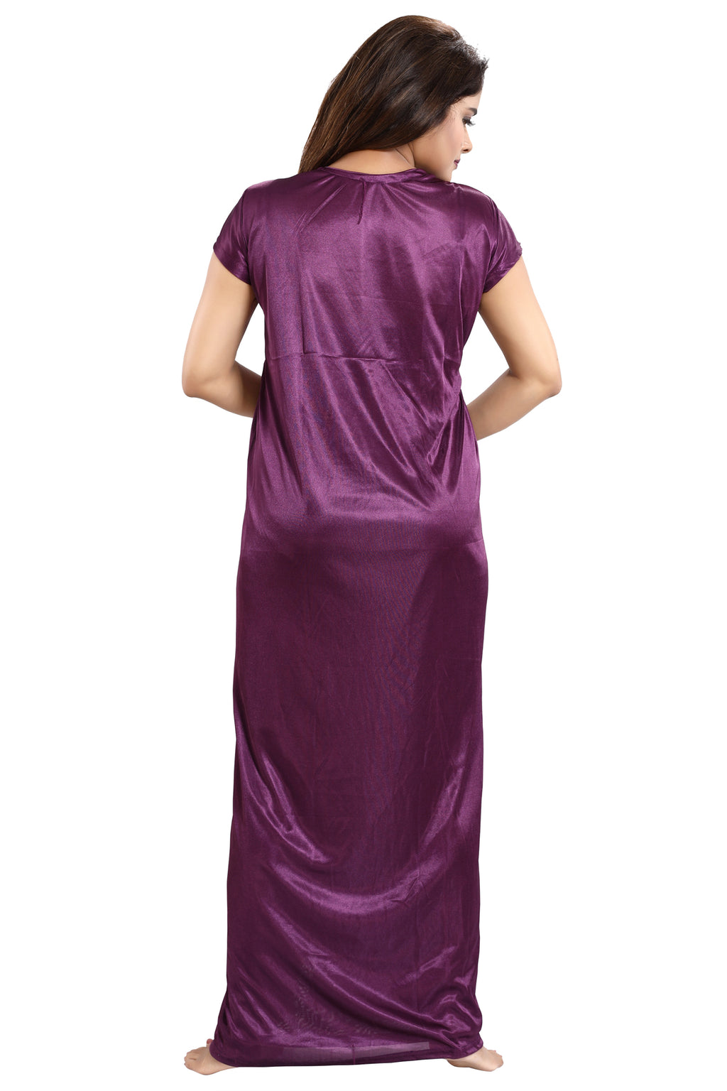 Violet Solid Satin 6 Piece Nightwear Set for Women