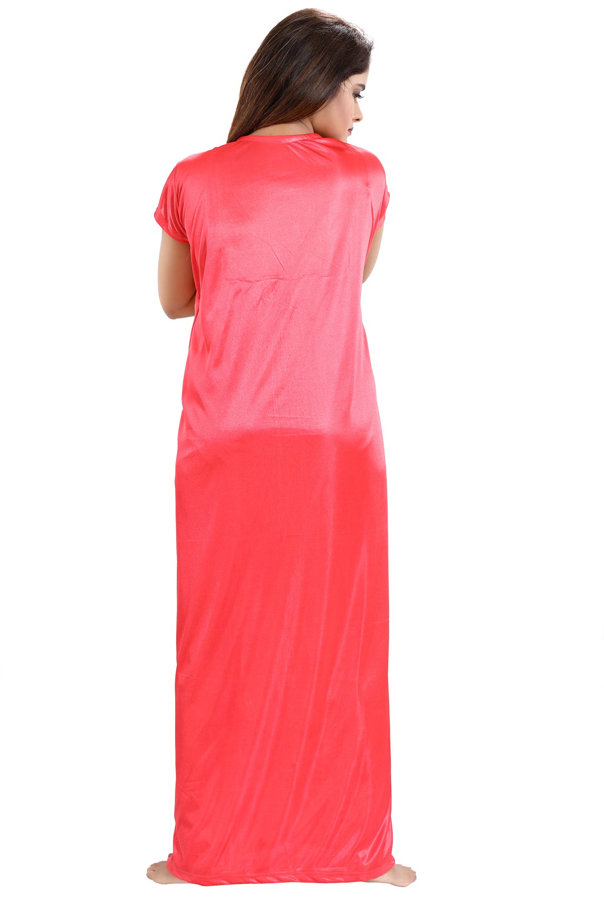 Red Satin Solid 6 Piece Nightwear Set for Women