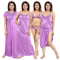 Lavender Solid Satin Nighty, Robe & Loungewear Set