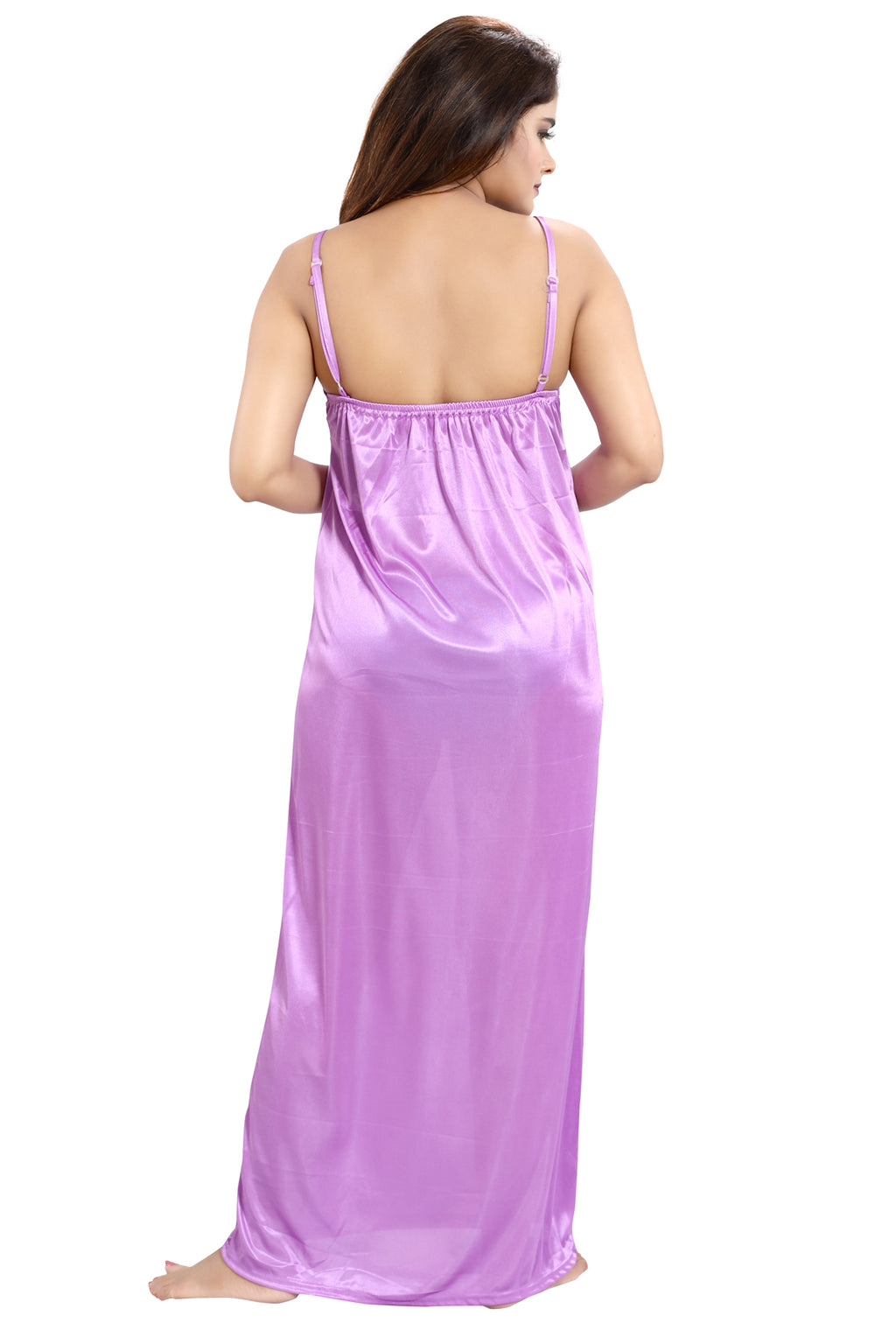 Lavender Solid Satin Nighty, Robe & Loungewear Set