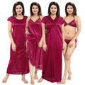 Magenta (Pack of 6) Solid Satin Nightwear Set for Women