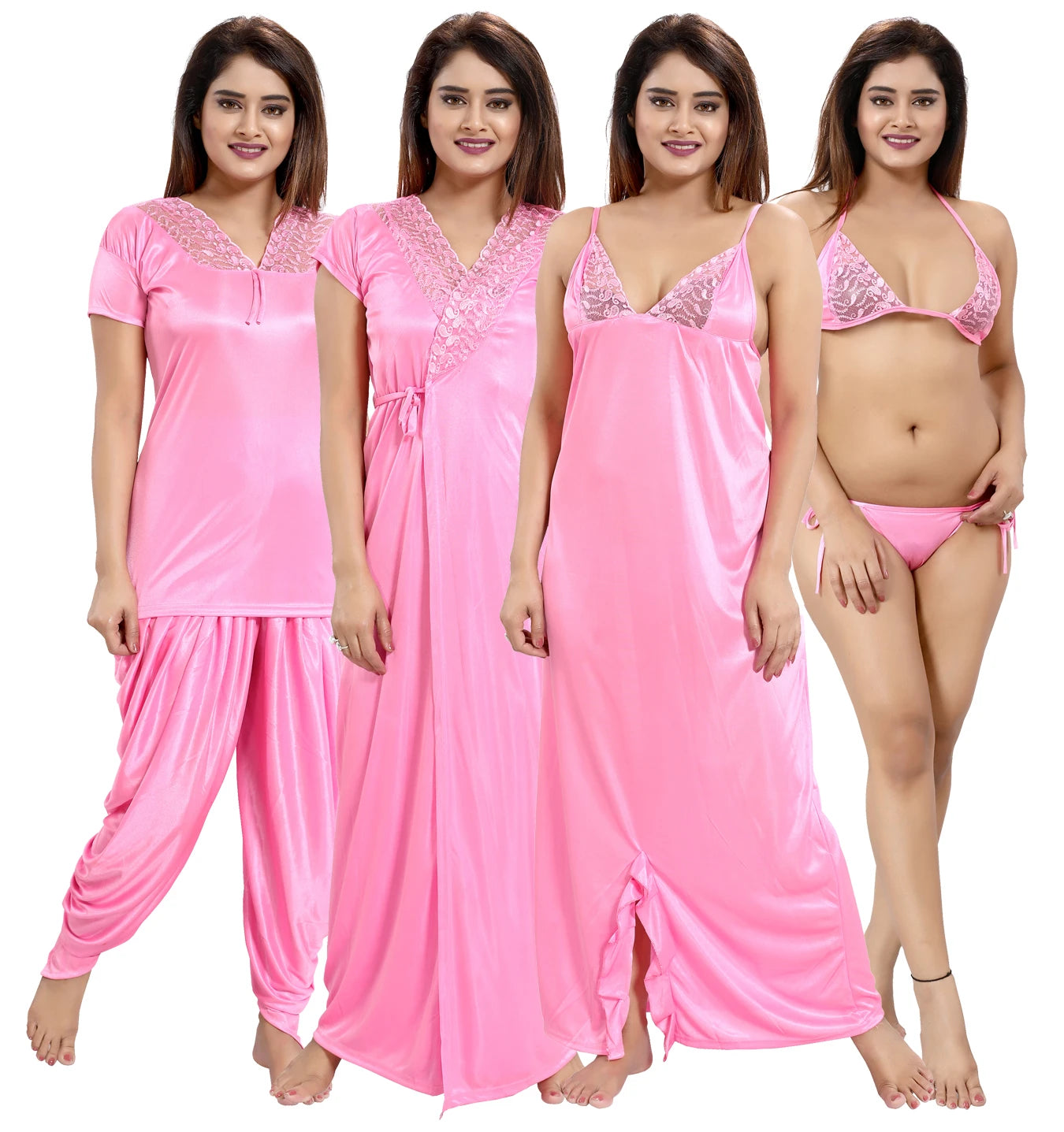 women satin 6 piece nightwear set
