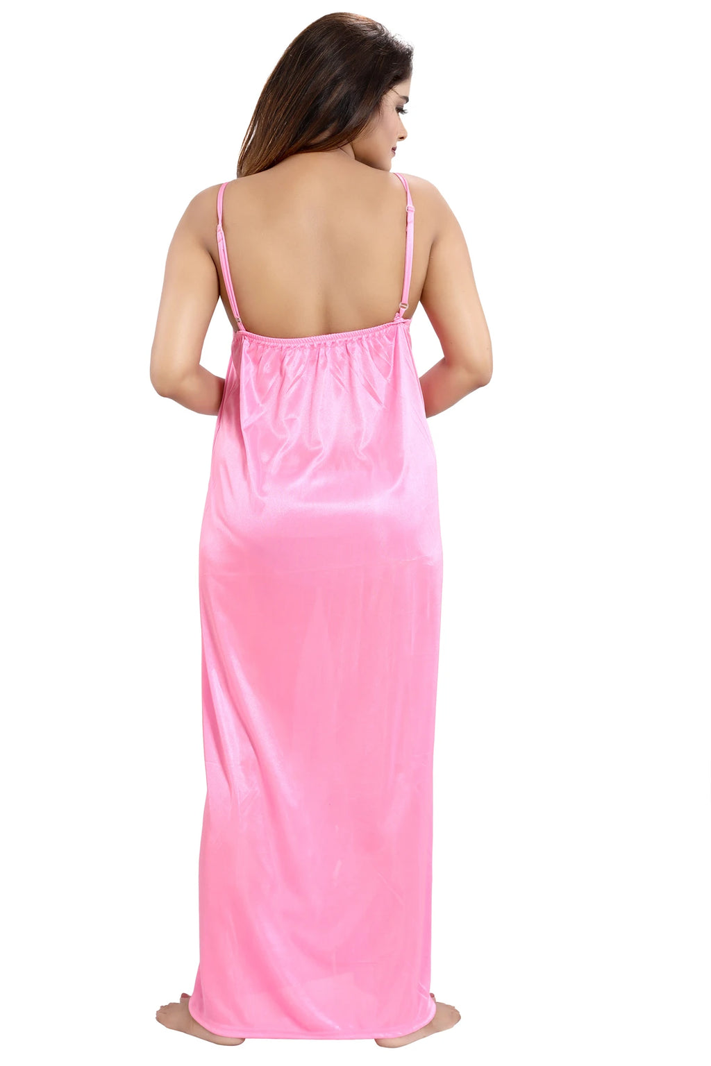 pink satin nighty robe set women

