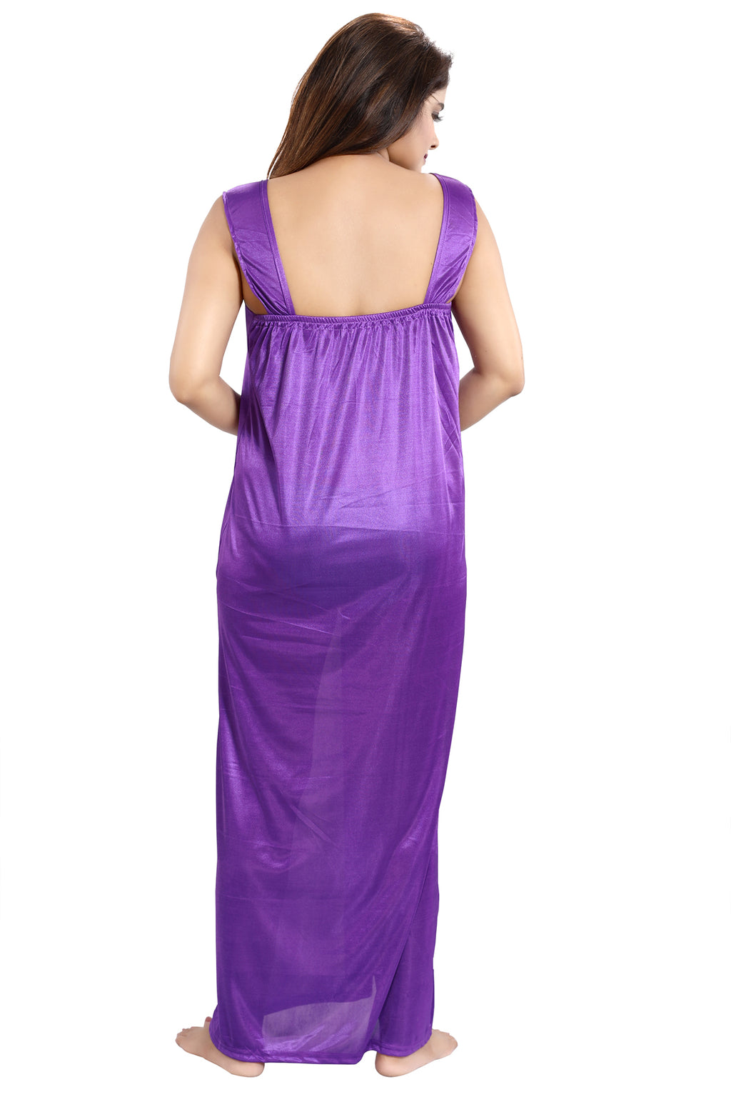Purple Satin Solid 6 Piece Nightwear Set for Women
