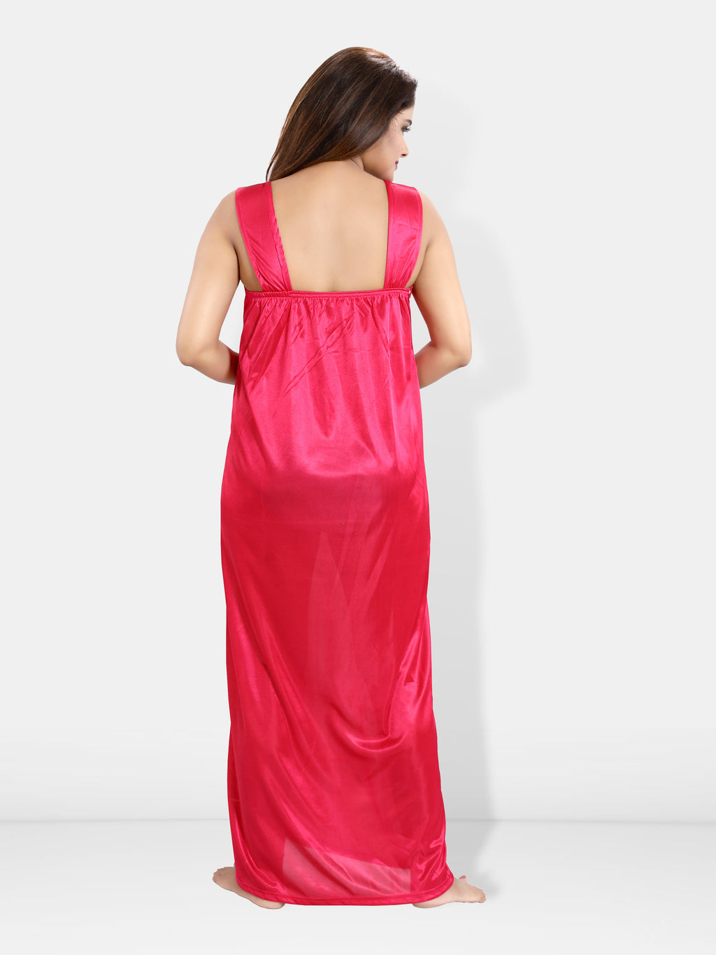 Red Satin Solid 6 Piece Nightwear Set for Women