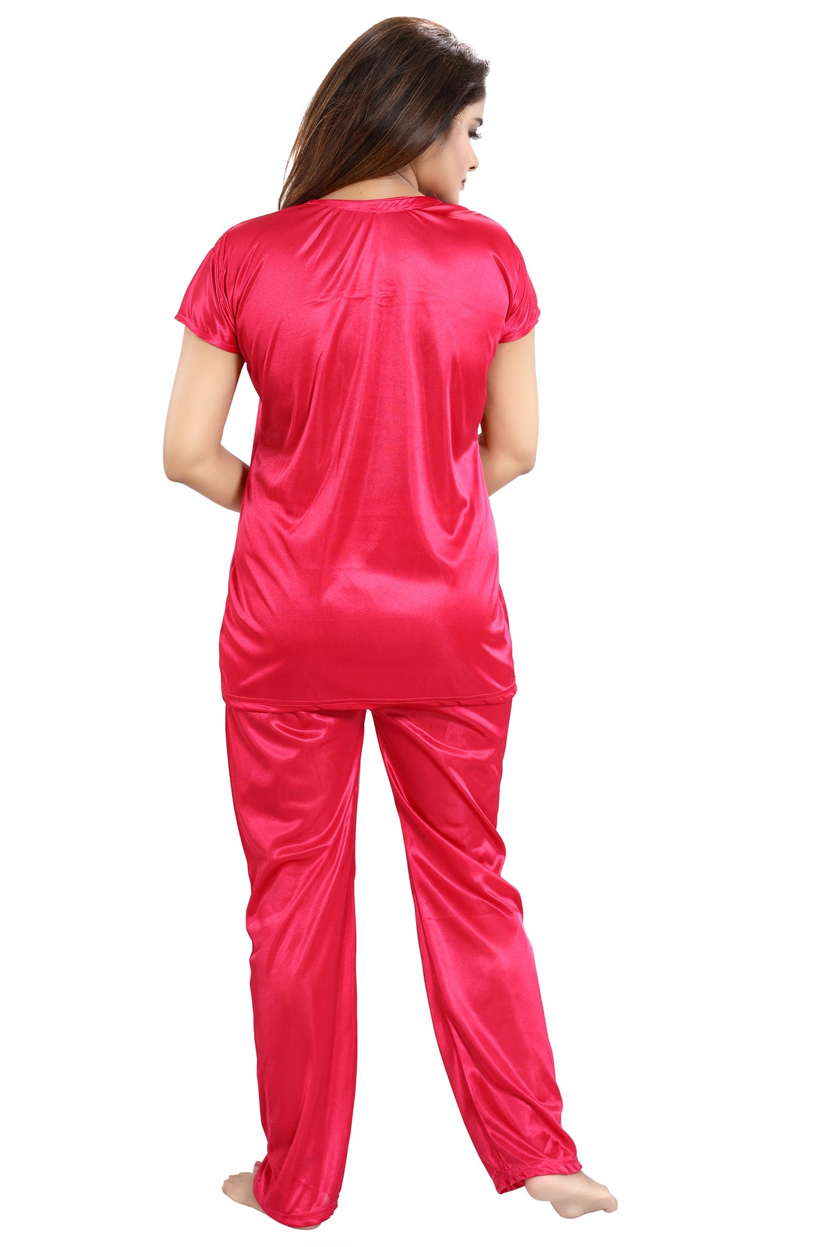 Red Satin Solid 6 Piece Nightwear Set for Women