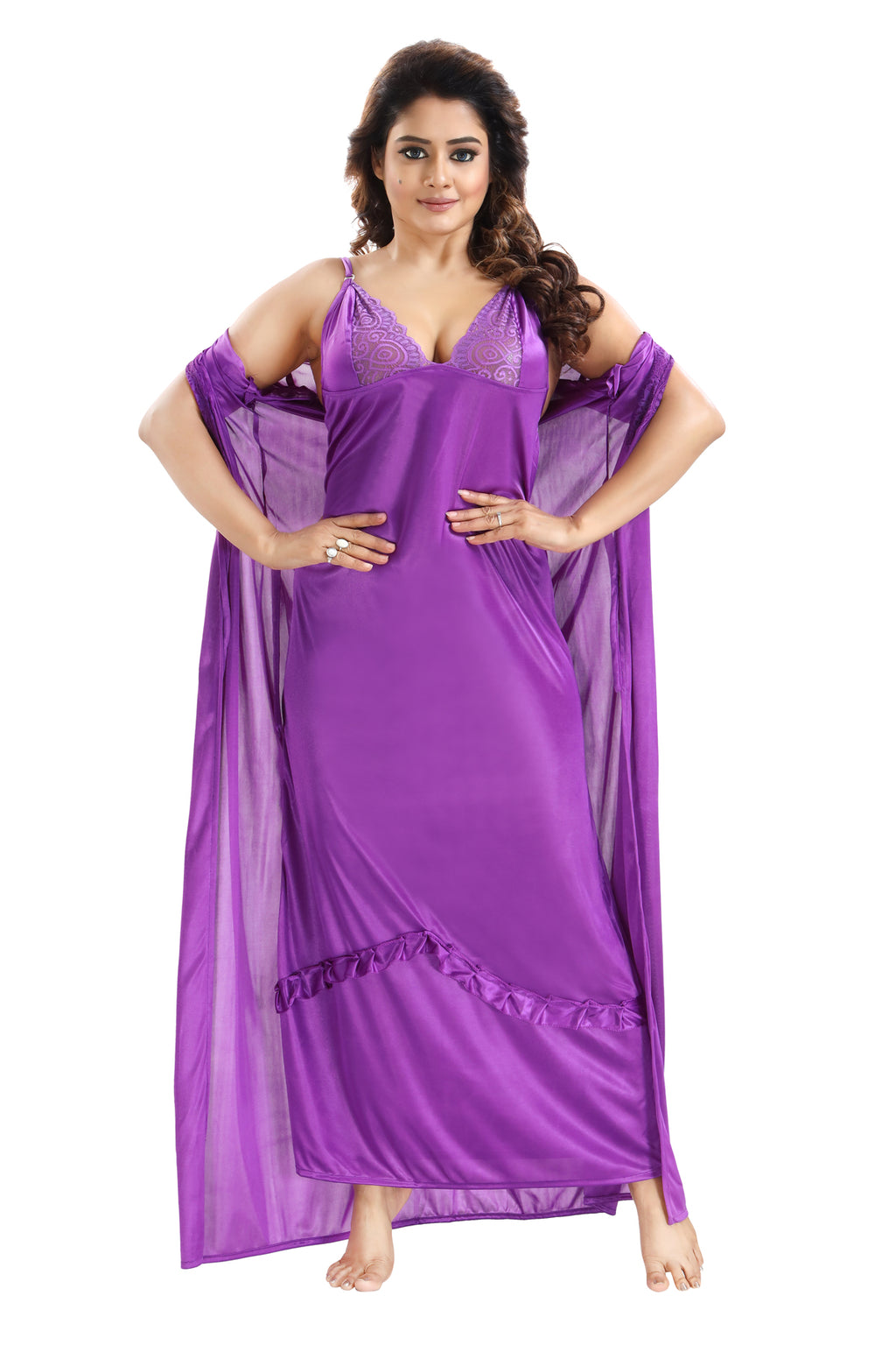 Solid Satin 6-Piece Nightwear Set for Women