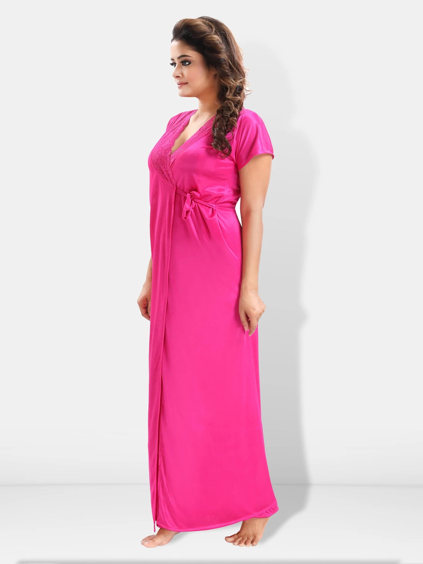 Pink Nightwear Set  Solid Satin for Women