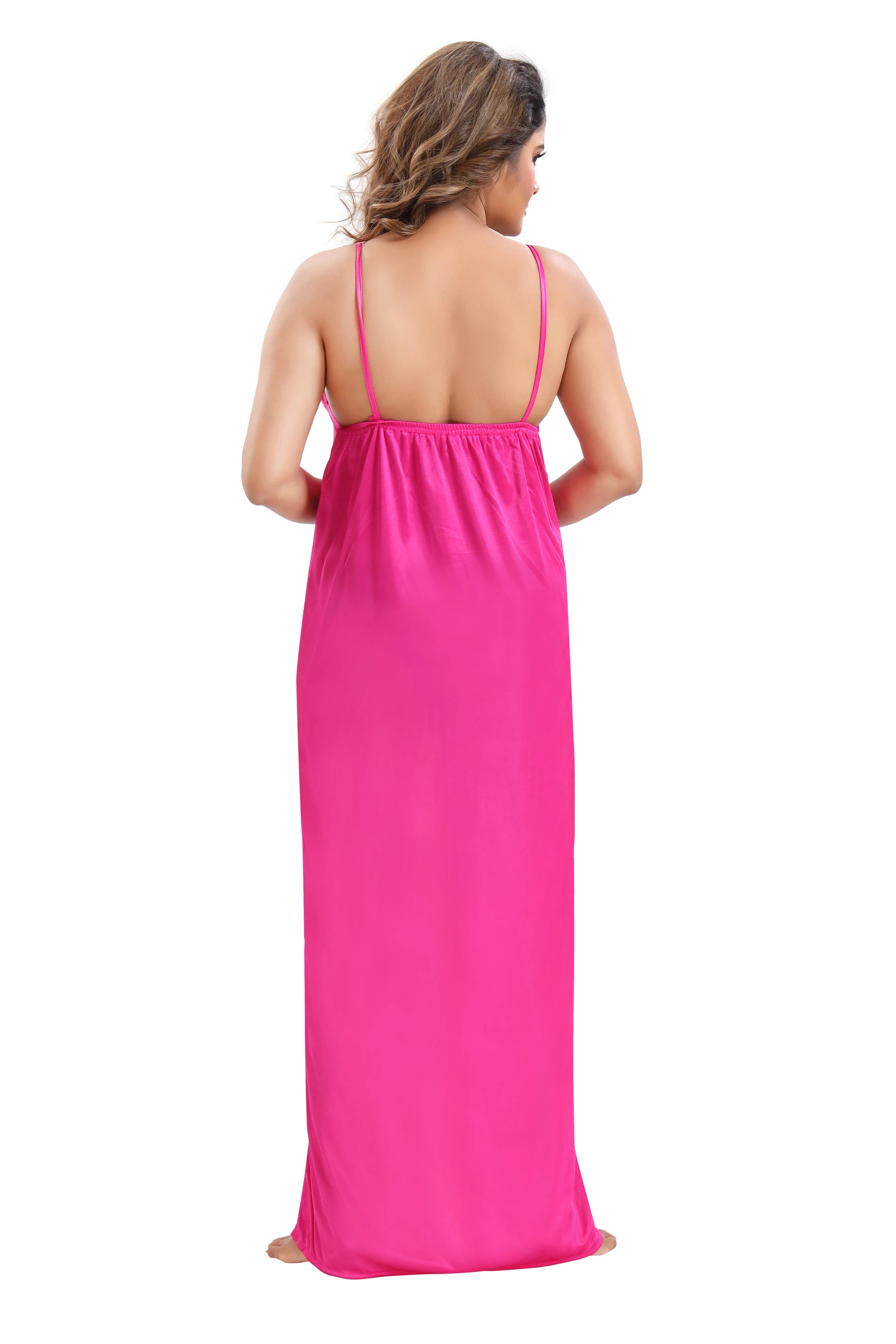 Pink Nightwear Set  Solid Satin for Women back view